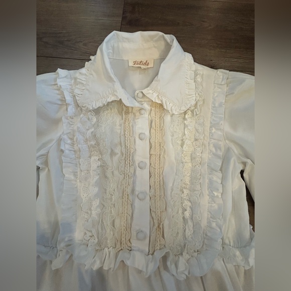 Listicle White Cotton Lace Prairie Cottagecore Dress Puff Sleeve -Small - Picture 8 of 8